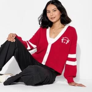 Wild Fable Game Day Red V-Neck Button-Front Cardigan & High Waist Ponte Leggings